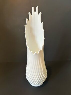Vintage Fenton Hobnail Milk Glass Swung Vase 16 Finger 15.5” Tall